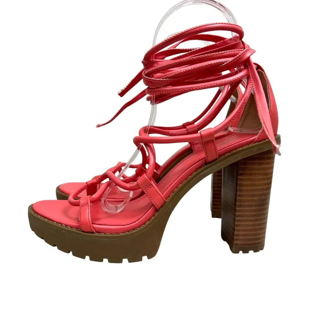 Michael Kors Womens Platform Sandals Vero Leather Lug Sole Coral‎ Dahlia Sz 7.5M